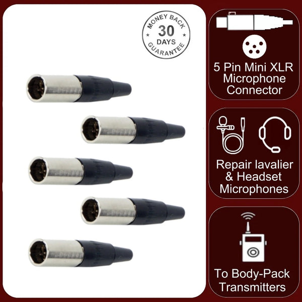 5x TA5M 5 Pin Mini XLR Male Inline Socket Fits TA5F Female Audio Connector Plug