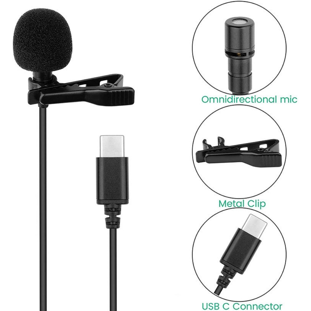 Type-C Lavaliere Microphone for iPhone iPad Android and Tablet 2m 4m and 6m Cable Length