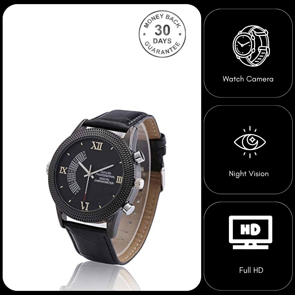 Video Watch Camera Recorder 1080p FHD Audio 12MP Photo Night Vision 32GB Memory