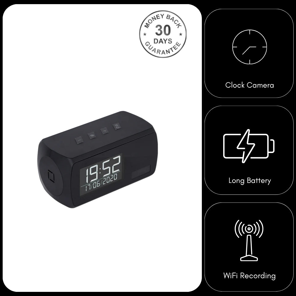 LED Clock Spy Video Camera 1 Year Battery Life Wireless WiFi 1080p HD Video DVR
