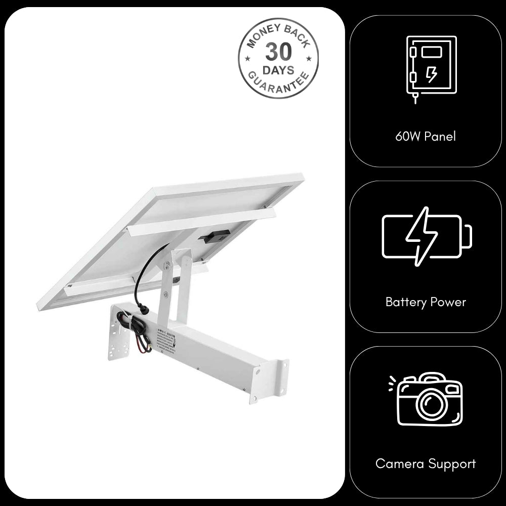 60W CCTV Solar Panel 12v DC 60A Battery Powered Bracket for PTZ Dome / Bullet Camera