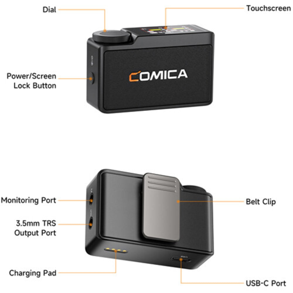 COMICA BooMax Wireless Lavalier Microphone - 32-Bit Float Recording, Cardioid/Omnidirectional Recording, 2.4GHz Dual Lapel Microphone with 32GB Memory, Touchscreen Wireless Mic for Camera