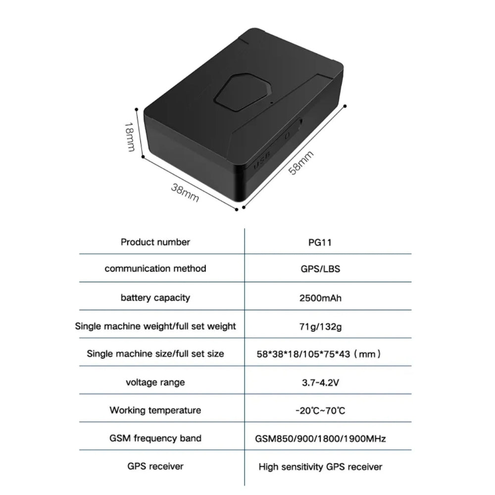 PG11 Magnetic GPS Car Tracker 60 Day Battery Live Historical Track Geo Fence Push Alerts Vehicle Alarm
