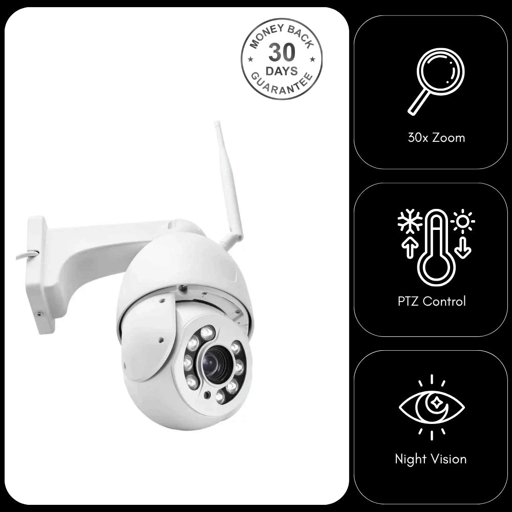Wireless 4G PTZ Dome Camera 30x Optical Zoom 355º Pan 90º Tilt & 80m Night Vision Human Tracking