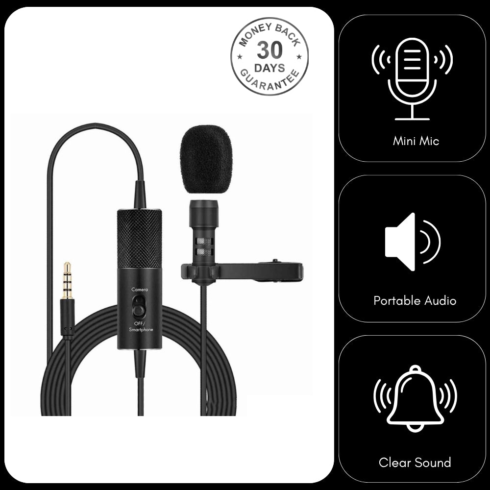 Mini Lavalier Microphone For Smartphone Laptop & DSLR Camera 3.5mm TRRS TRS Jack