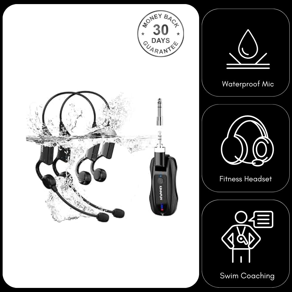 Kimafun GWP91 Waterproof Wireless Headset Microphone for Fitness Aerobics Swimming Instructor