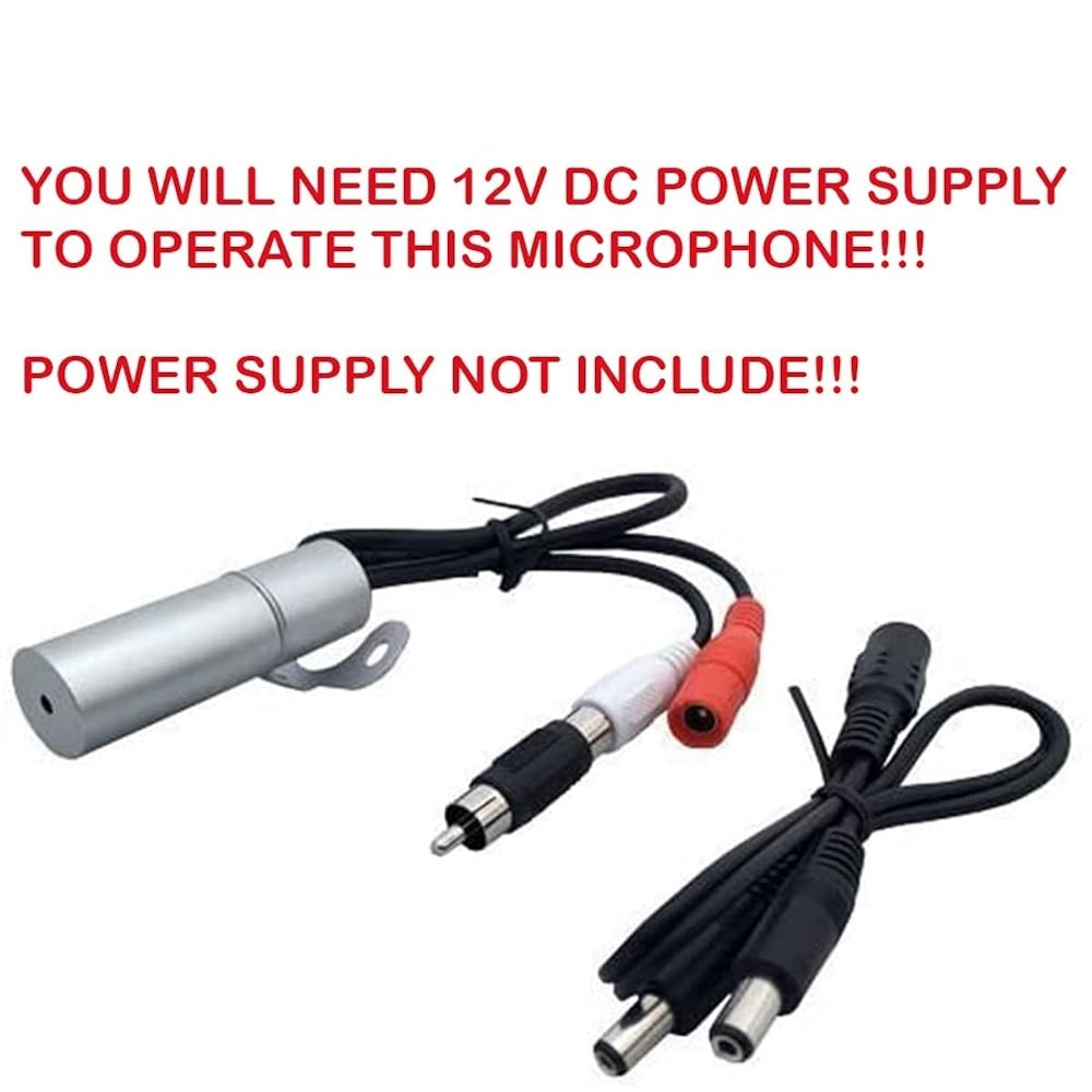CCTV Camera Audio Microphone IP66 Rated Outdoor Waterproof Metal Housing 30cm Cable with 2.1mm DC and RCA Phono Connector