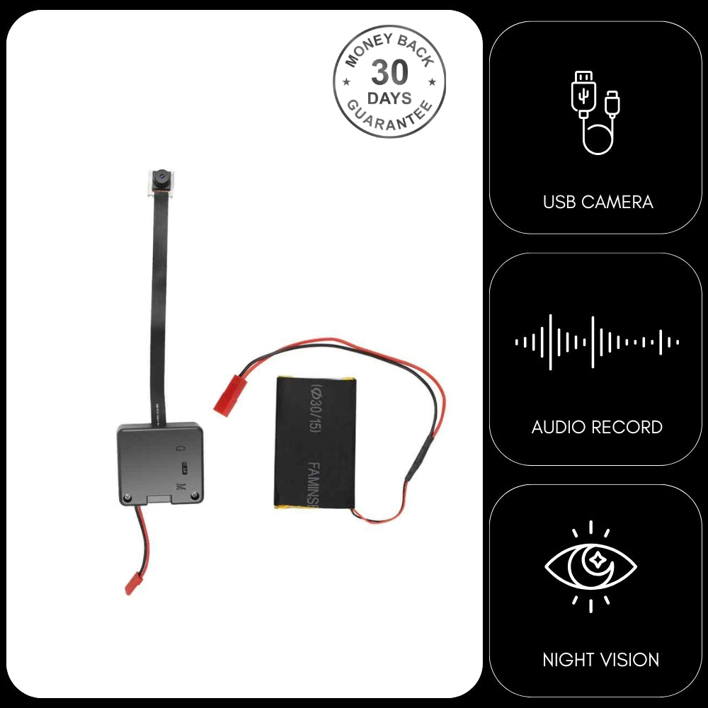 Flex Ribbon Pinhole Camera Module Motion Detection 1080p HD DVR 2MP Battery or Mains