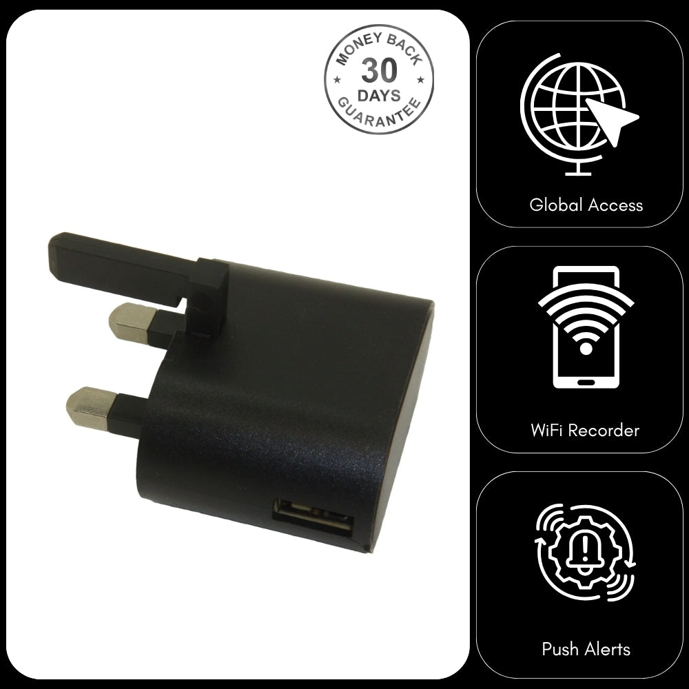 USB Phone Charger Wireless Wi-Fi Audio Recorder Unlimited Range Live Streaming Remote Download Push Notification