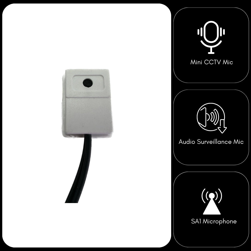 Indoor/Outdoor CCTV Microphone Premium Quality Sound Miniature Size RCA Phono Audio Output 2.1mm 12v DC Input