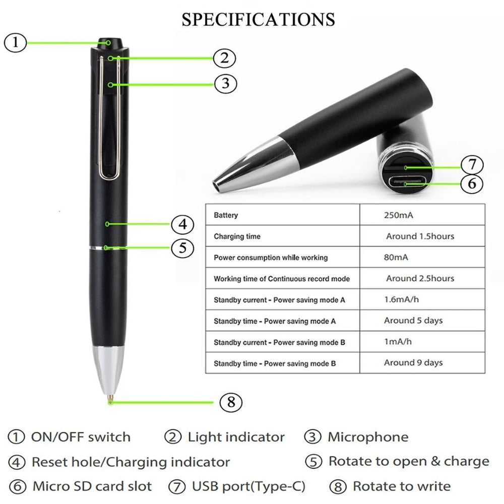 AR05 Wireless Wi-Fi Pen Voice Recorder Unlimited Range 9 Day Battery Download Recordings Push Notifications