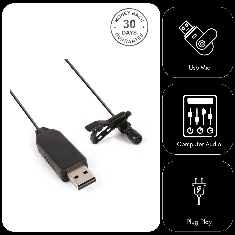 USB 2.0 (Type A) Lavalier Clip On Omni & Uni-Directional Microphone For PC, Laptop, MacBook