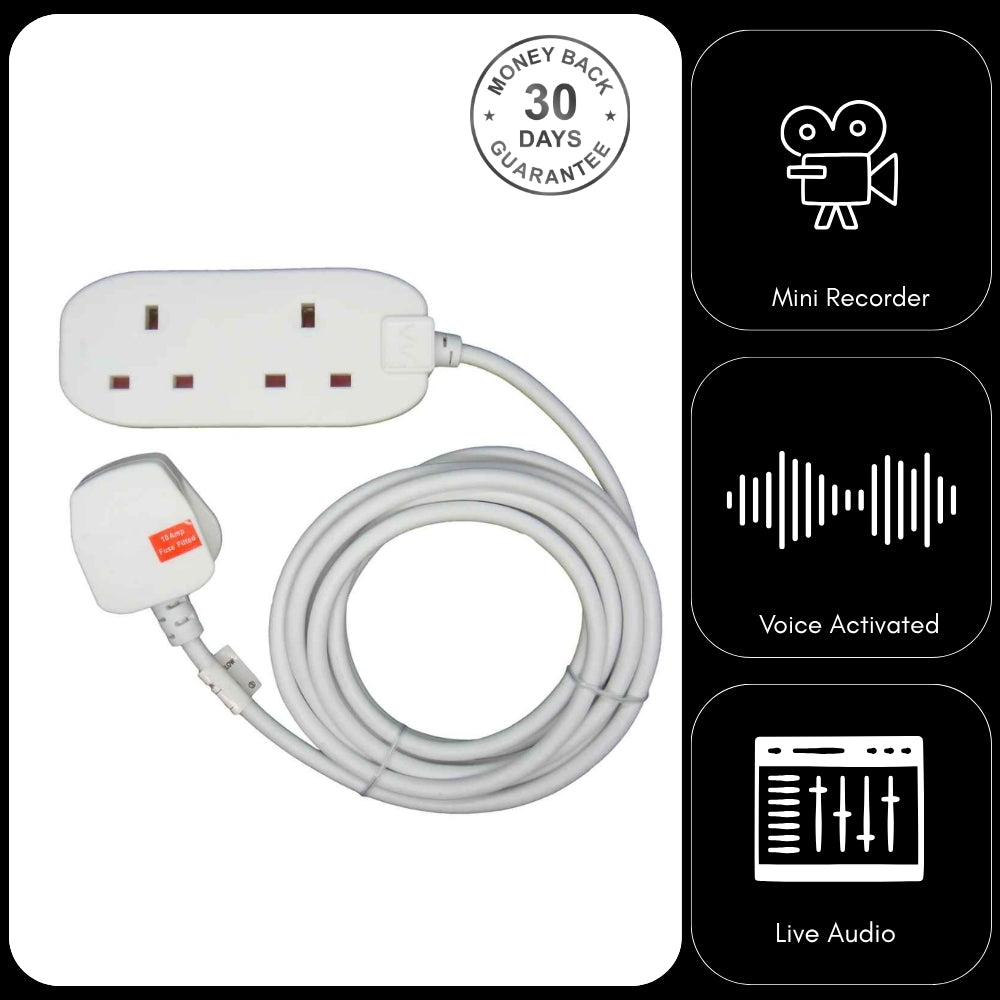 Wireless GSM Audio Monitor Microphone & Sound Recorder in 4 Way Mains Extension Lead