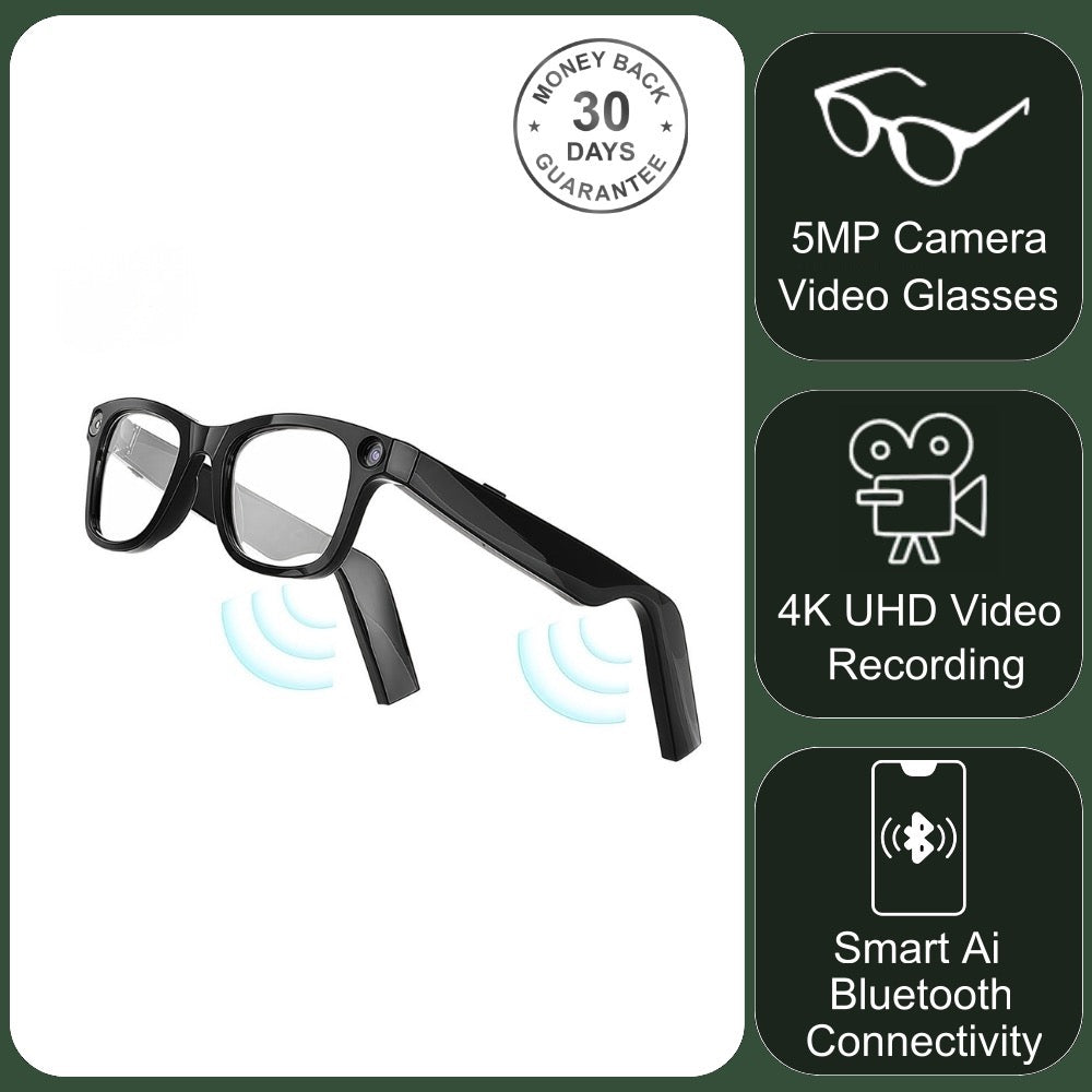 Smart Bluetooth Video Glasses 5MP Camera 1080p Full HD Video Recording Photo and Audio