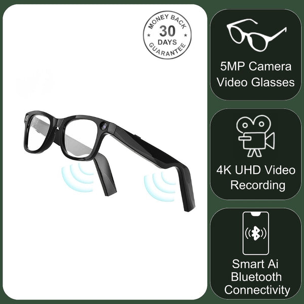 Smart Bluetooth Video Glasses 5MP Camera 1080p Full HD Video Recording Photo and Audio