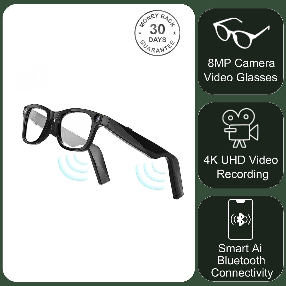 Smart Ai 8MP Video Glasses Camera Bluetooth Wireless 1080p Full HD Video Recording Photo and Audio