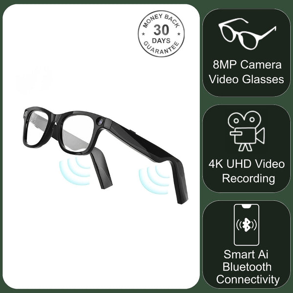 Smart Ai 8MP Video Glasses Camera Bluetooth Wireless 1080p Full HD Video Recording Photo and Audio