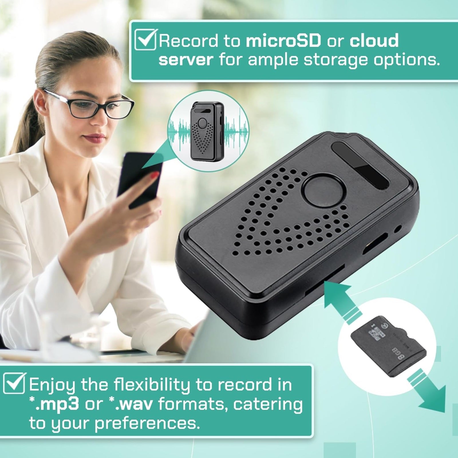 AR01 Wireless Wi-Fi Sound Recorder Listening Device Unlimited Range Live Audio Streaming Voice Activated Push Notification