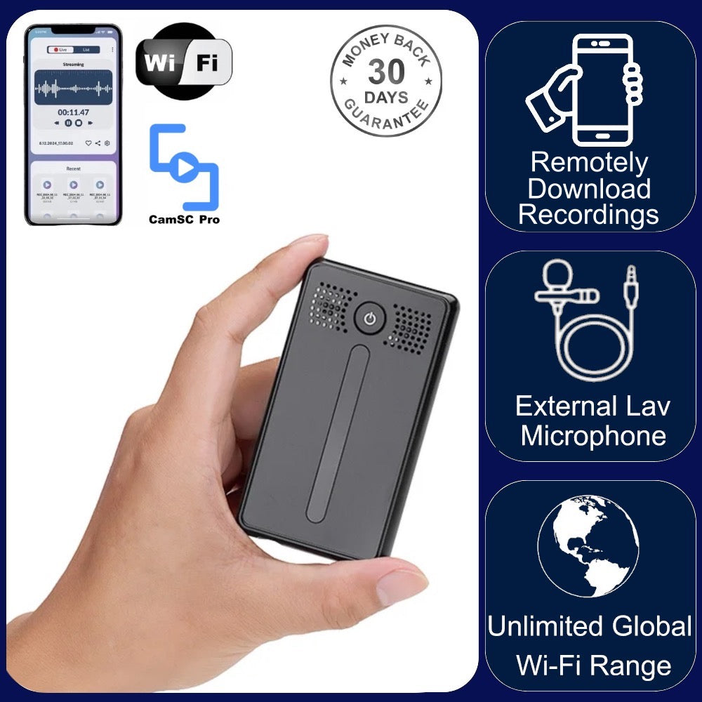AR02 Wireless Wi-Fi Voice Recorder Worldwide Remote Audio Recording Download Sound Activated Push Notification