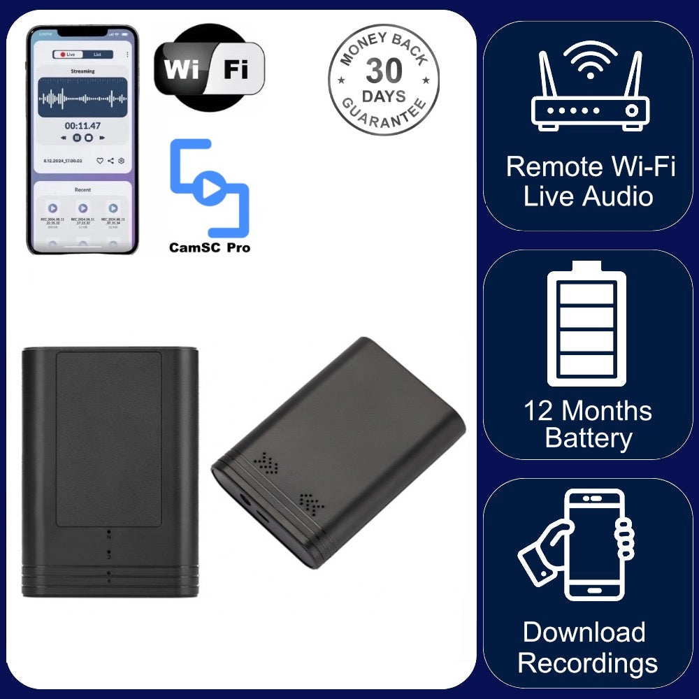 AR08 Wireless Wi-Fi Audio Recorder Sound Activated 12 Month Battery Unlimited Range Audio Listening Download Recordings