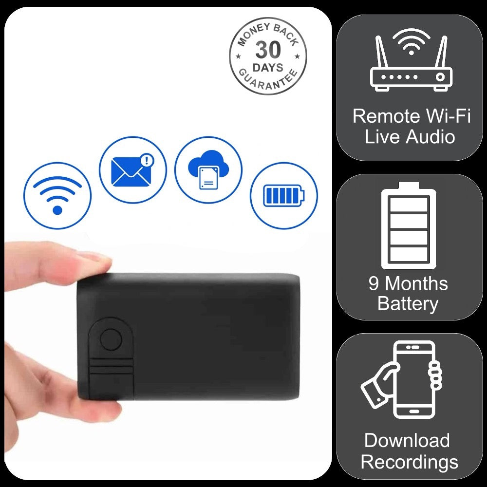 AR06 Wireless Wi-Fi Audio Recorder Sound Activated 9 Month Battery Unlimited Range Audio Listening Download