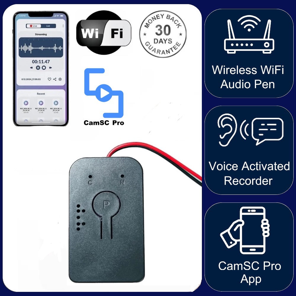 AR09 Wireless Wi-Fi Audio Recorder Sound Activated 18 Month Battery Unlimited Range Audio Listening Download Recordings