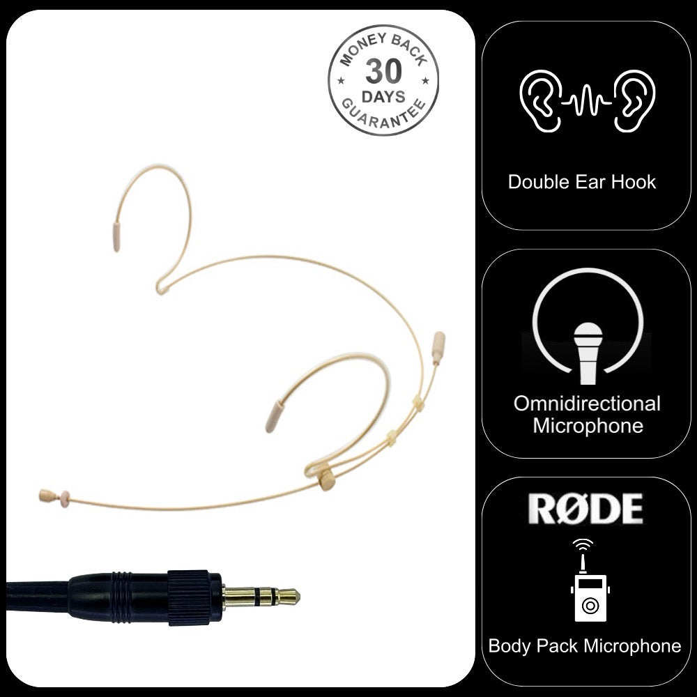 Beige Headset Microphone Double Ear Hook for Rode Wireless Go Pro Body Pack Transmitter