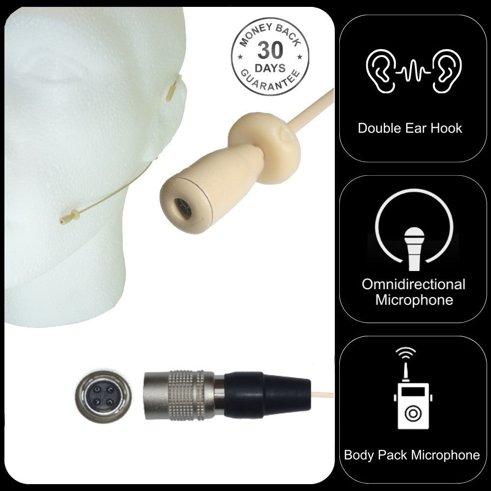 Microphone for Audio Technica Beige Double Ear-Hook 4 Pin Hirose Connector for Body Pack Transmitter