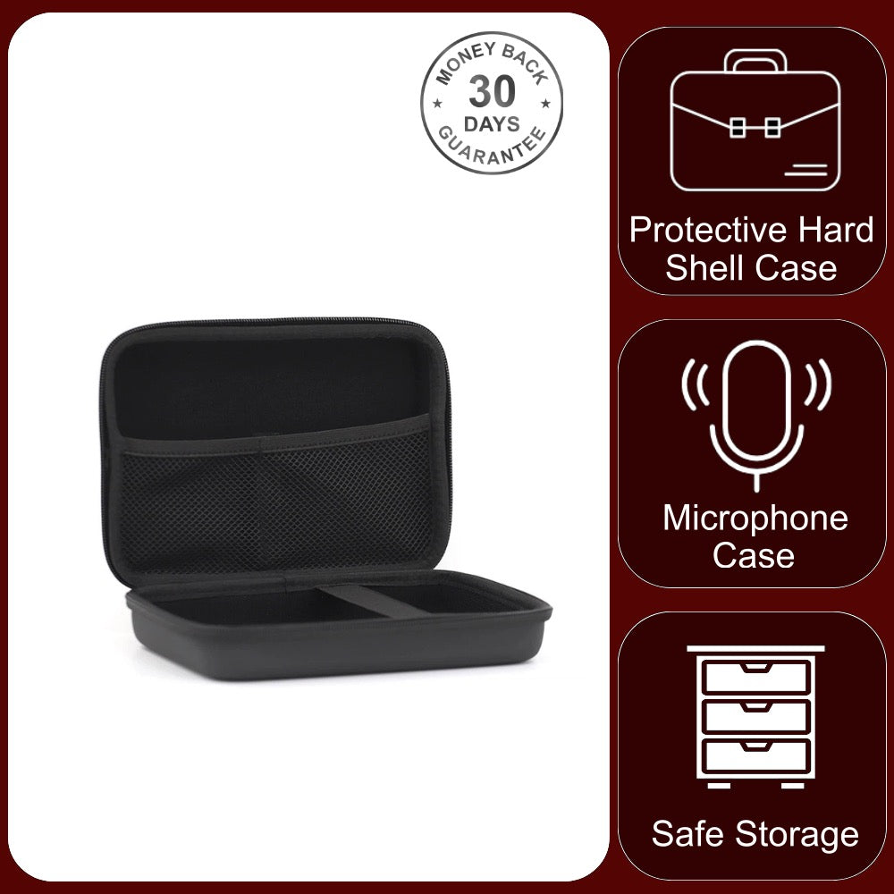 Microphone Protective Case 16cm x 12cm x 6cm Black Hard Shell for Double Ear Hook and Lavaliere Mics