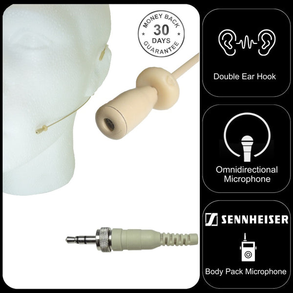 Double Ear Hook Microphone for Sennheiser 3.5mm Jack Body Pack Transmitters EW SK AVX G XSW SL DW EK