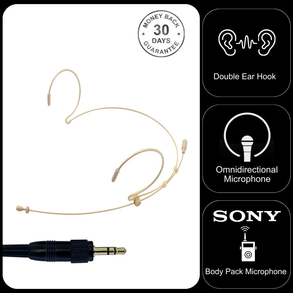 Double Ear Hook Microphone for Sony Body Pack Transmitter UTX WRT UWP with 3.5mm Jack or 4 Pin Hirose