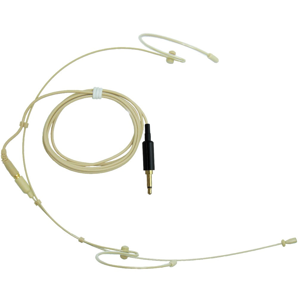 Beige Double Ear Hook Headset Microphone for TOA WM Wireless Body Pack Transmitter Slimline 3.5mm Jack Plug