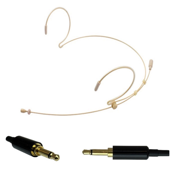 Beige Double Ear Hook Headset Microphone for TOA WM Wireless Body Pack Transmitter Slimline 3.5mm Jack Plug