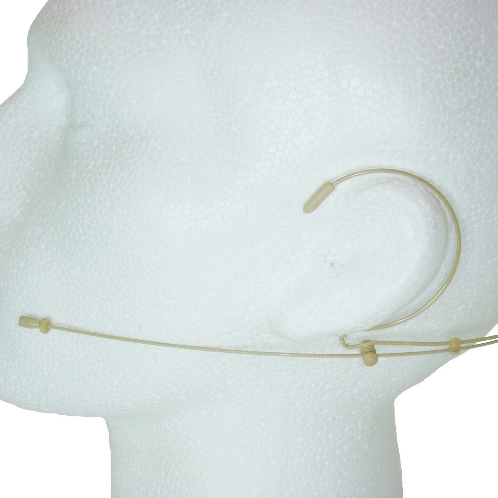 Beige Double Ear Hook Headset Microphone for TOA WM Wireless Body Pack Transmitter Slimline 3.5mm Jack Plug