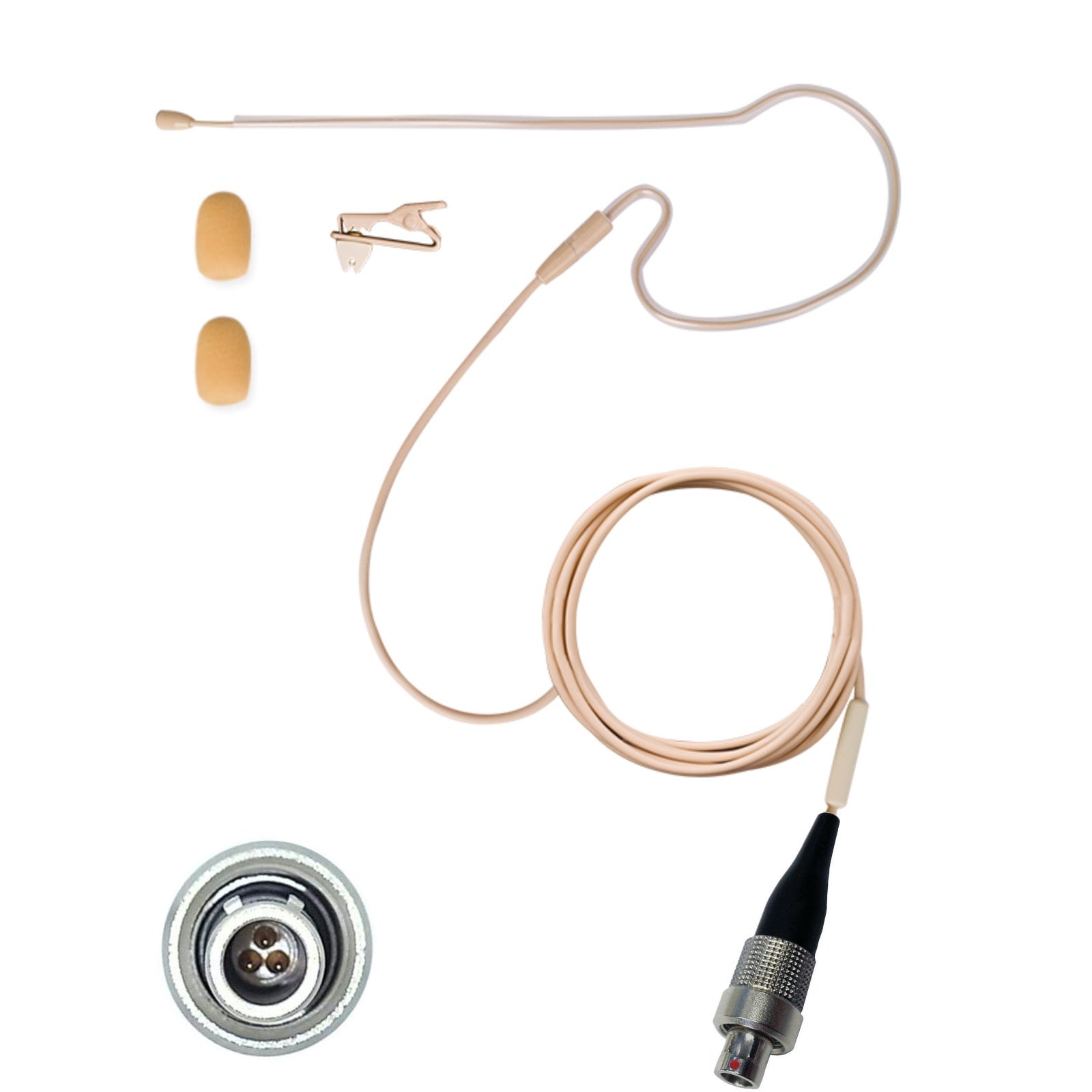 Beige Single Ear Hook Microphone for Wireless Body Pack Transmitters to fit all Brands Makes Models