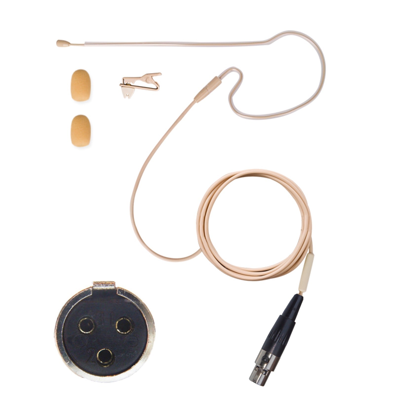 Beige Single Ear Hook Microphone for Wireless Body Pack Transmitters to fit all Brands Makes Models
