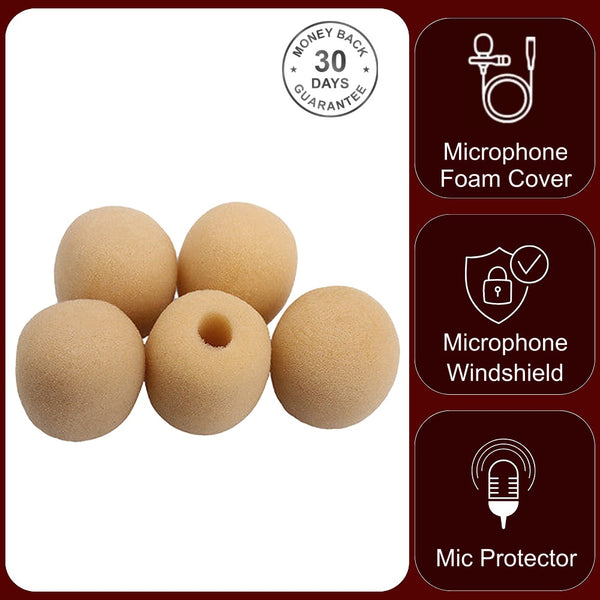 Pulse Beige Foam Windshields High Density for Ear-Hook Headset Microphones 2.5mm Diameter Pack of 5
