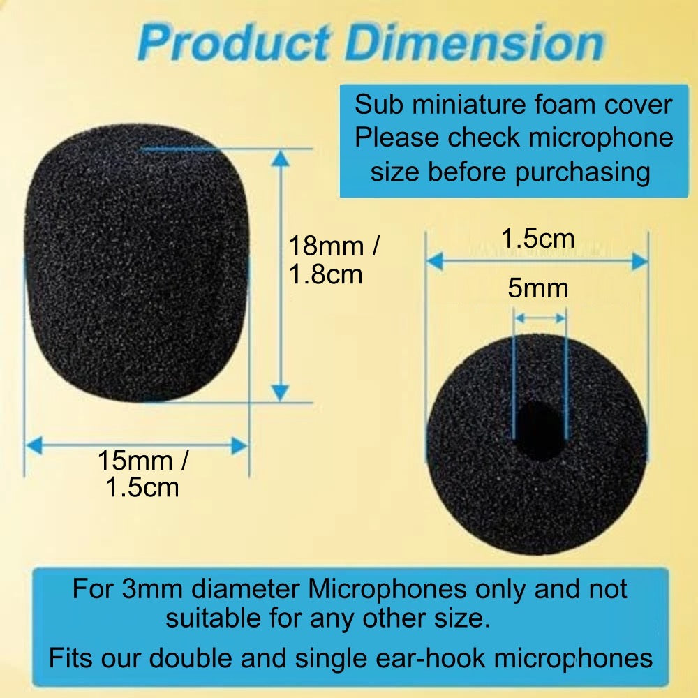 5x Foam Windshield to Fit 6mm - 9mm Diameter Lavaliere Lapel Clip On Microphones
