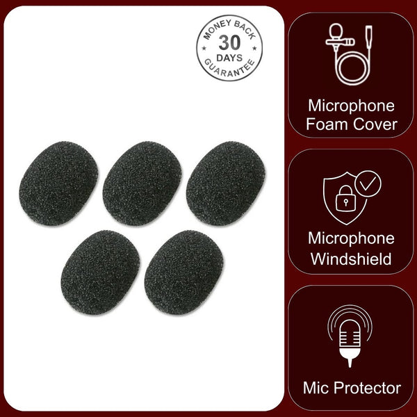 5x Foam Windshield to Fit 6mm - 9mm Diameter Lavaliere Lapel Clip On Microphones