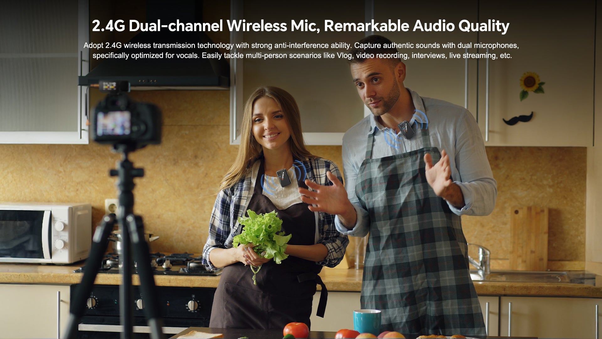 COMICA BooMax Wireless Lavalier Microphone - 32-Bit Float Recording, Cardioid/Omnidirectional Recording, 2.4GHz Dual Lapel Microphone with 32GB Memory, Touchscreen Wireless Mic for Camera