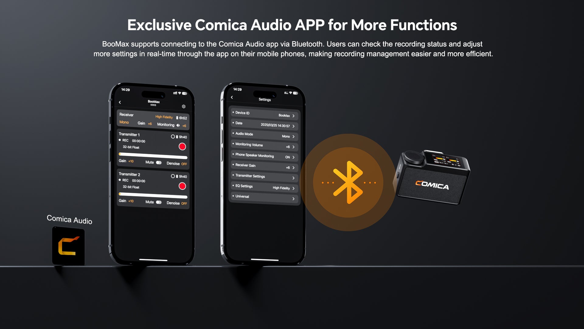 COMICA BooMax Wireless Lavalier Microphone - 32-Bit Float Recording, Cardioid/Omnidirectional Recording, 2.4GHz Dual Lapel Microphone with 32GB Memory, Touchscreen Wireless Mic for Camera
