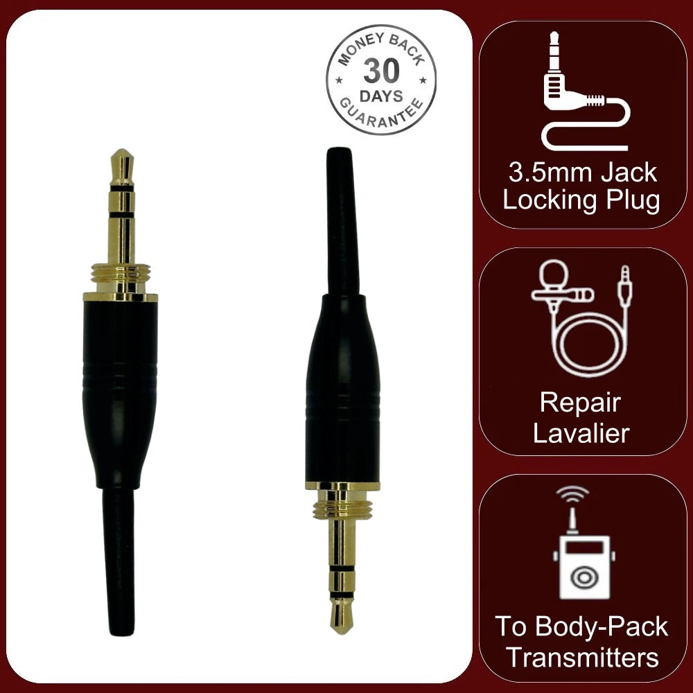 3.5mm Screw Locking Stereo Jack Plug - 7.9mm Male Thread For Microphone & Headset