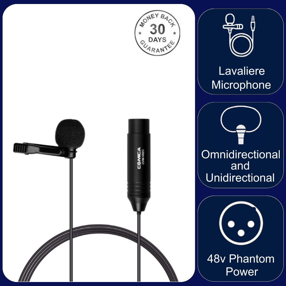 Comica XLR Microphone 48v Phantom Power Lavaliere Omnidirectional or Unidirectional