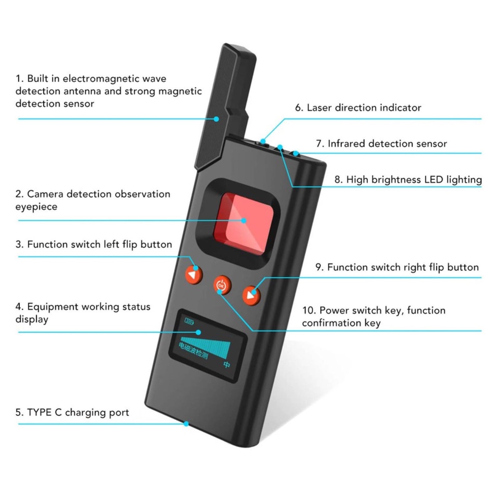 RFD-618 Signal Detector Anti-Spy Camera GPS Tracker Finder Infrared Scanner Signal Detection
