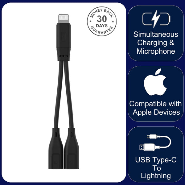 Comica DUC-LN Type-C to Lightning Connector 2-in-1 Adapter Cable for Charging and External Microphone Audio