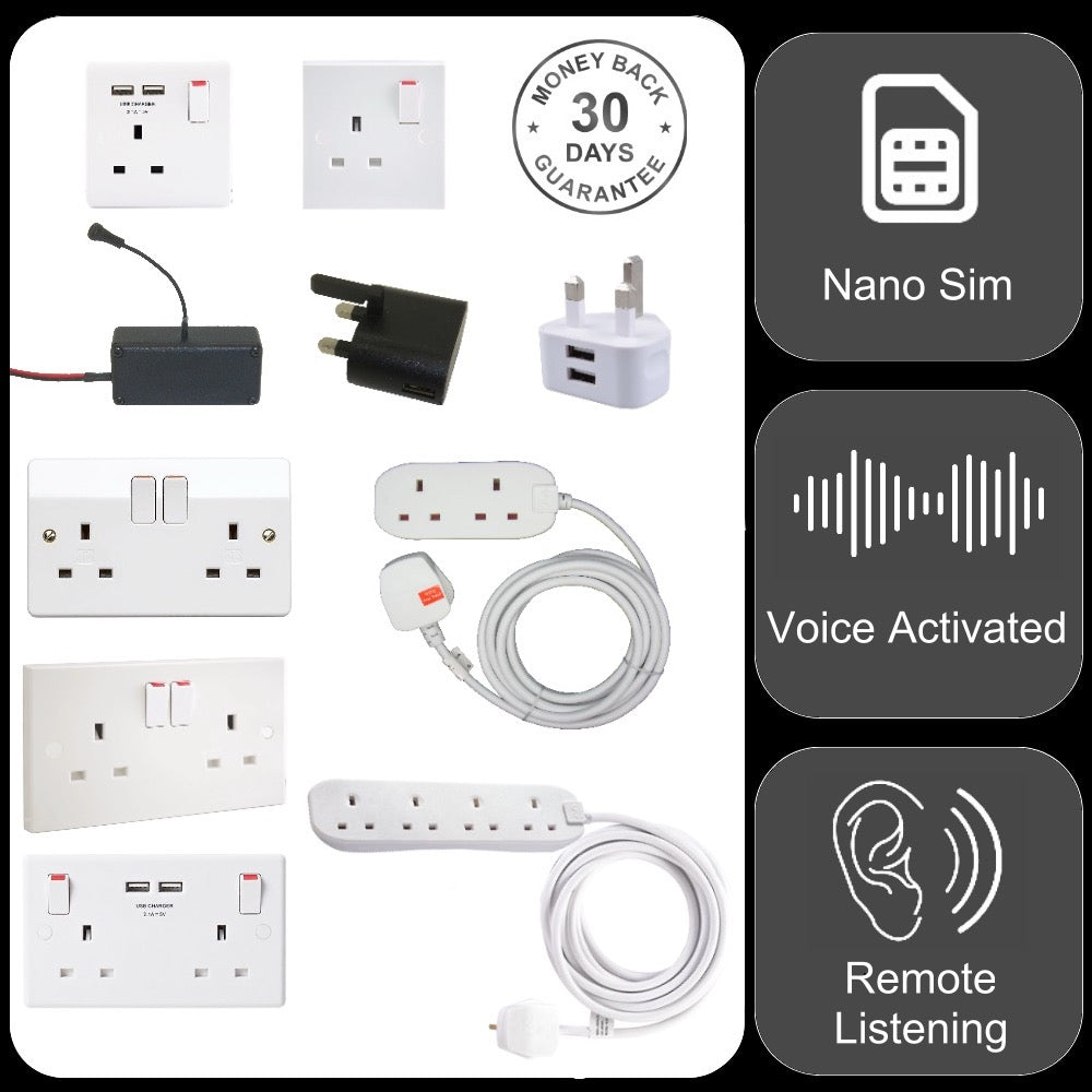 Wireless GSM Audio Monitor Listening Device & Sound Recorder in Electric Socket Extension Lead Phone Charger