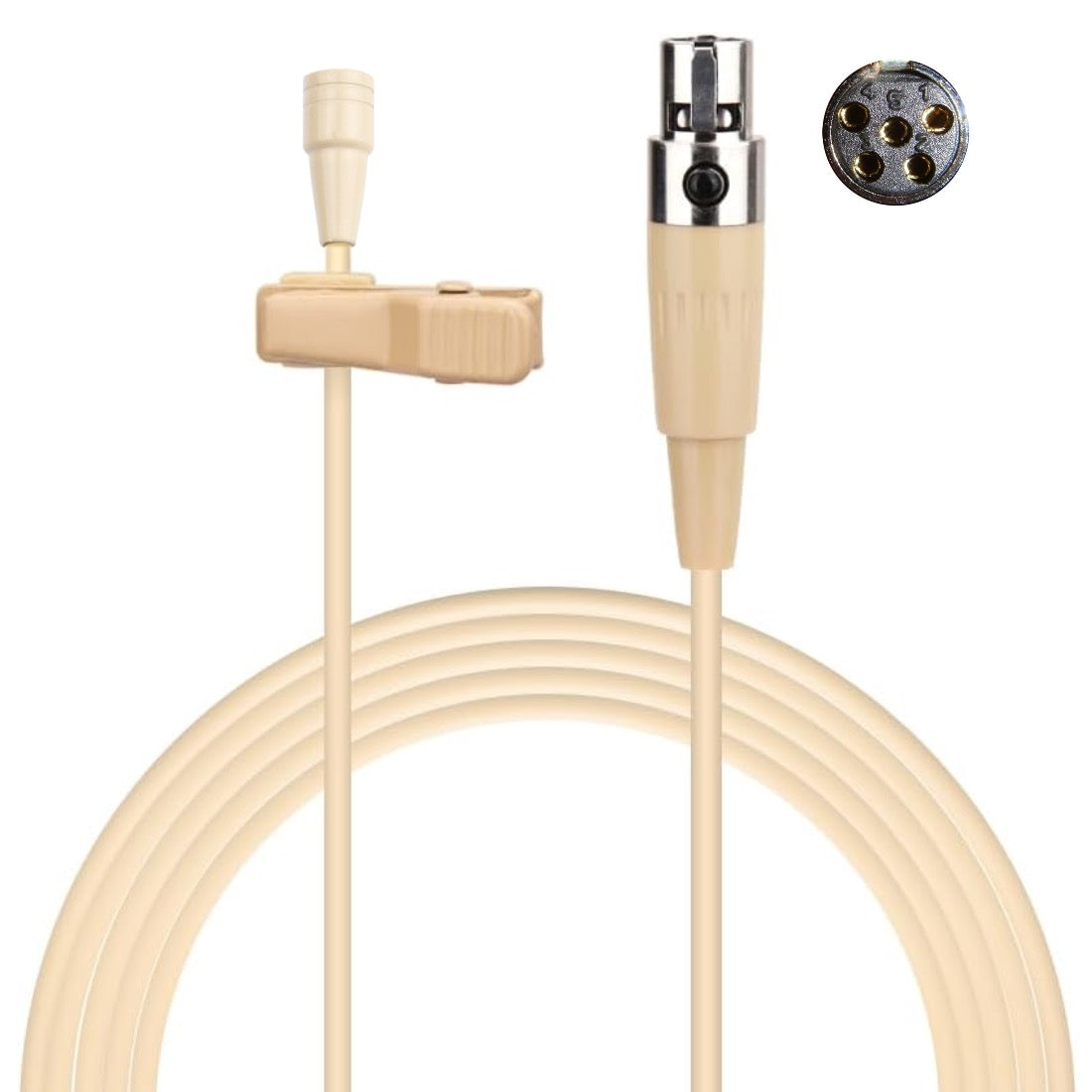 HC-4052 Beige Lavaliere Lapel Microphone Omnidirectional for Wireless Body Pack Radio Transmitters