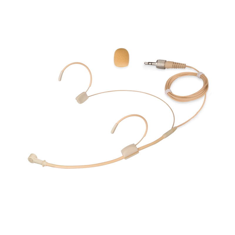 Unidirectional Headset Microphone Beige Double Ear-Hook for Sennheiser 3.5mm Jack and Lemo 3 Pin Body Pack Transmitter