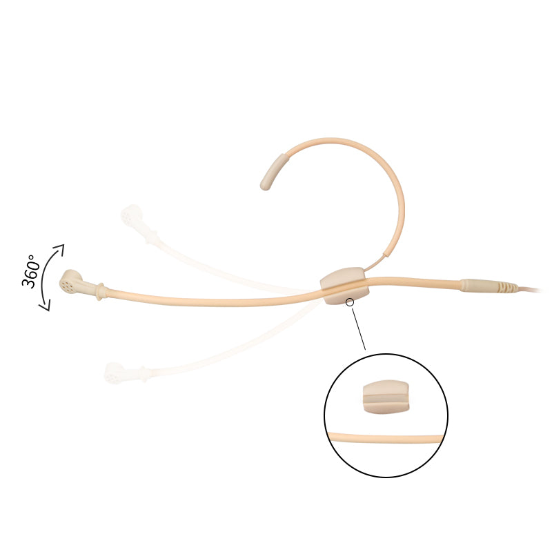 Unidirectional Headset Microphone Beige Double Ear-Hook for Sennheiser 3.5mm Jack and Lemo 3 Pin Body Pack Transmitter