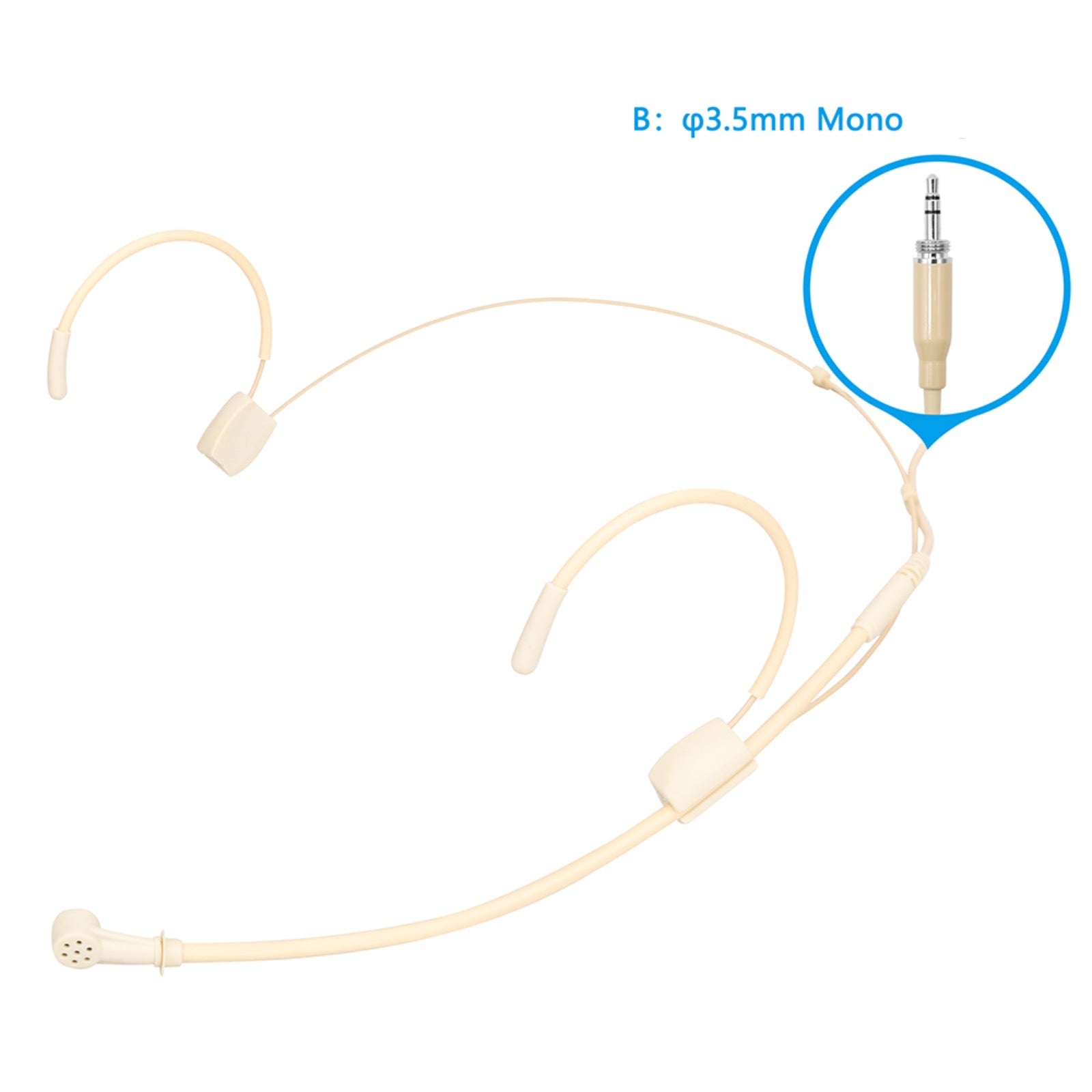 Unidirectional Headset Microphone Beige Double Ear-Hook for Sennheiser 3.5mm Jack and Lemo 3 Pin Body Pack Transmitter